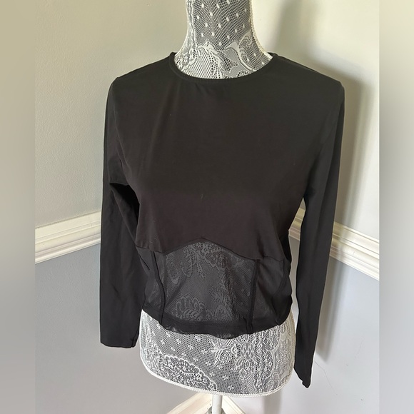 Excellent Used Condition Black ASOS Mesh long sleeve Top Size 14 - Picture 1 of 7